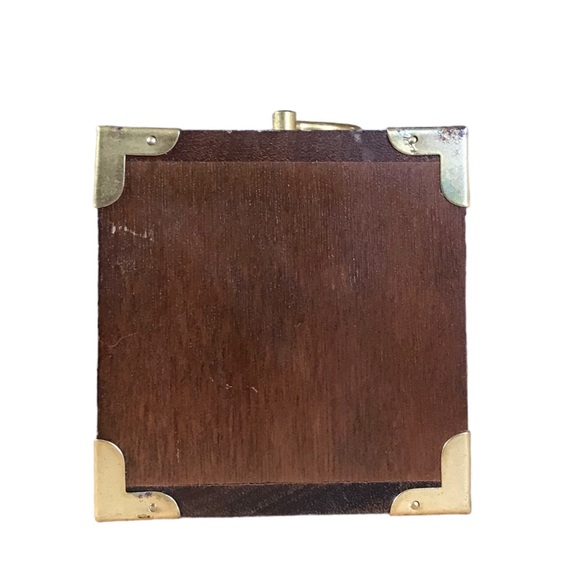 MCM Vintage Goodwood Teak Wooden Box Of 12 Wood And Cork Coasters Brass Handles - Picture 3 of 10